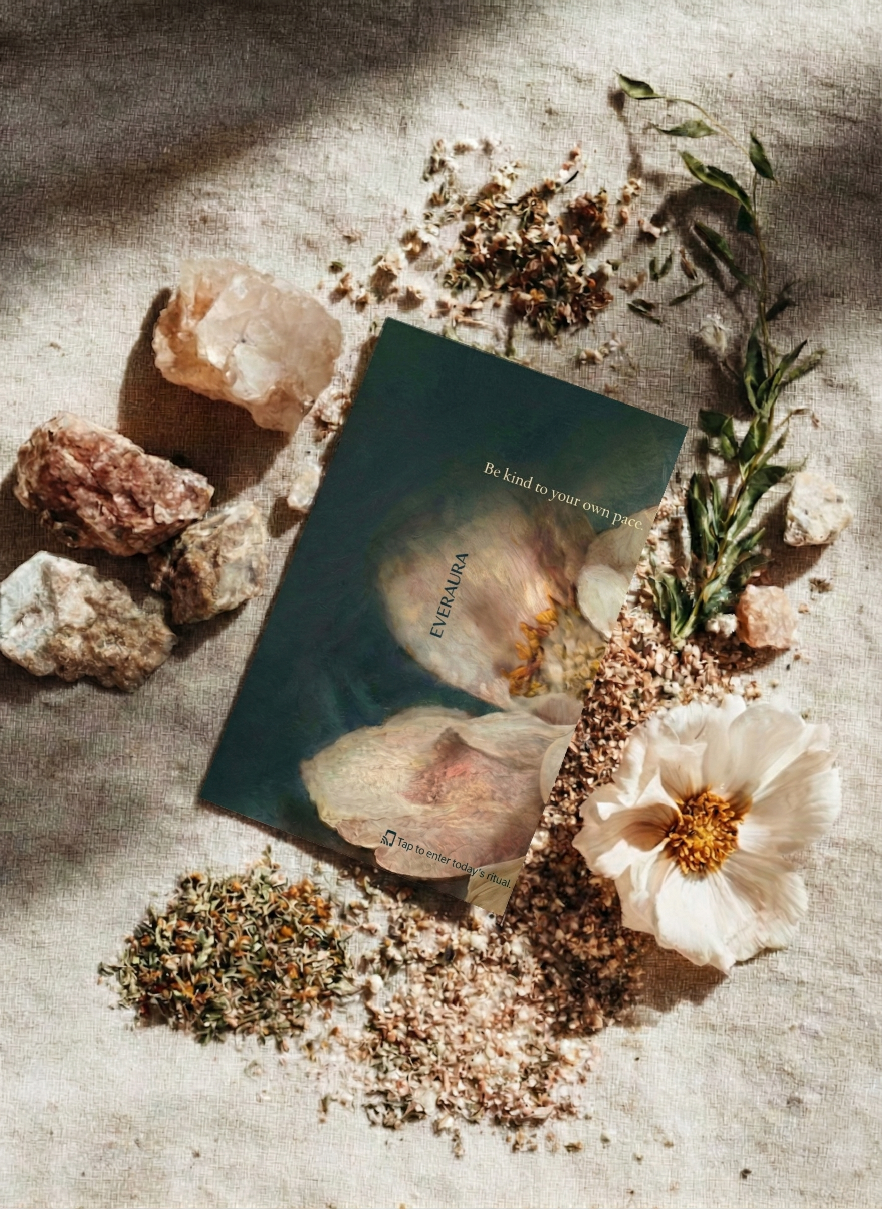 EverAura Radiant Heart scent card photo, front design, embedded NFC, tap to enter Daily Ritual. Card design is randomly selected within the series.
