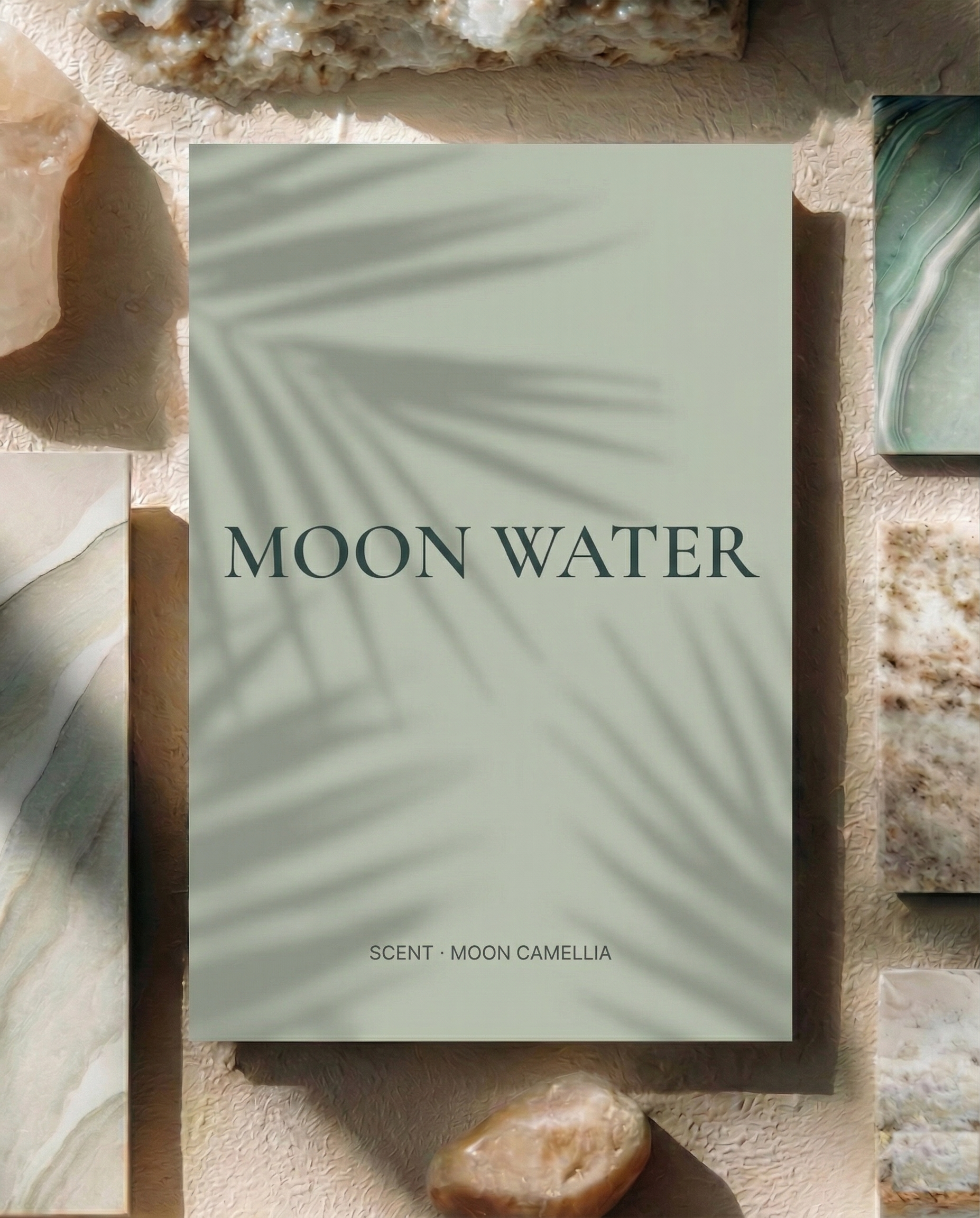 EverAura Moon Water Scent Card with embedded NFC — the scent of moonlit water and soft florals. Tap to enter the Moon Water Daily Ritual: a guided meditation, a nature soundscape, and a daily energy card draw.