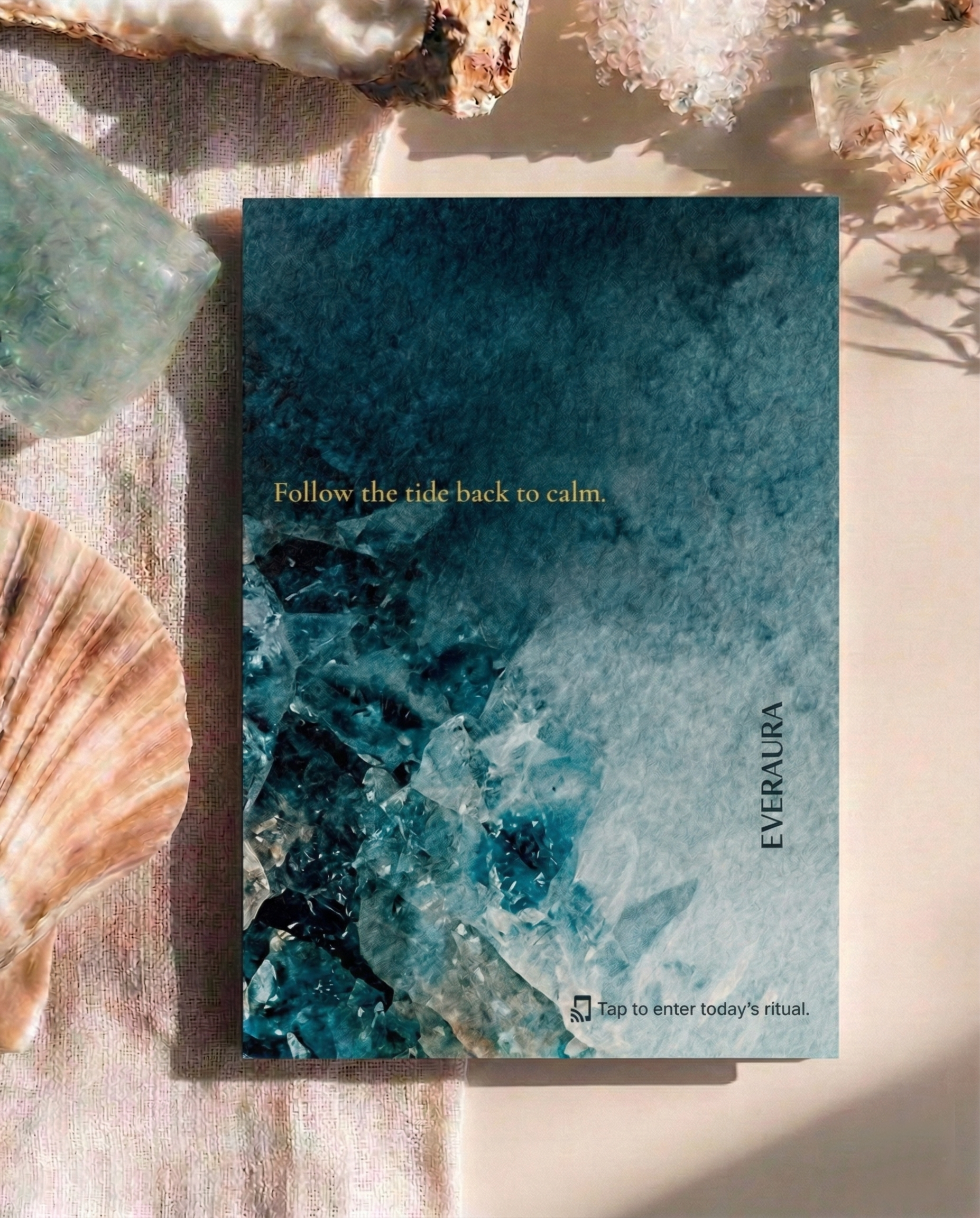 EverAura Ocean Healing Ritual Card front, Follow the tide back to calm. A one minute nature meditation and scent card.
